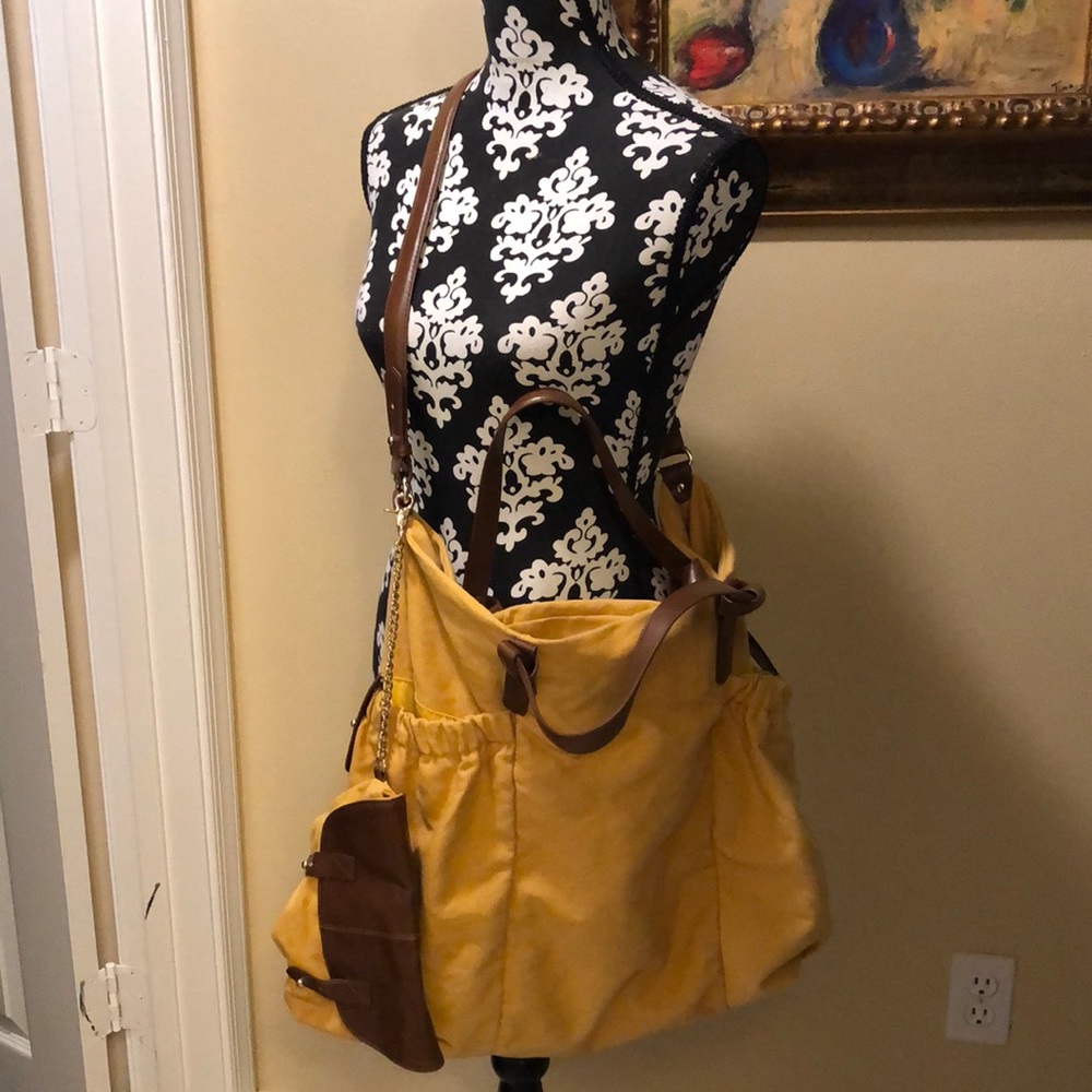 Zara Basic 2-Piece cotton canvas, faux leather trimmed Travel Tote + small bag